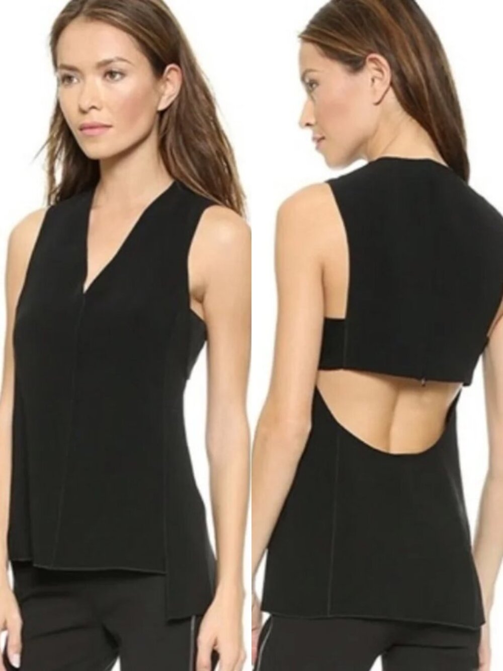 Rag & Bone Fernanda Cut Out Back Sleeveless Blouse Top S Black V-neck Minimalist